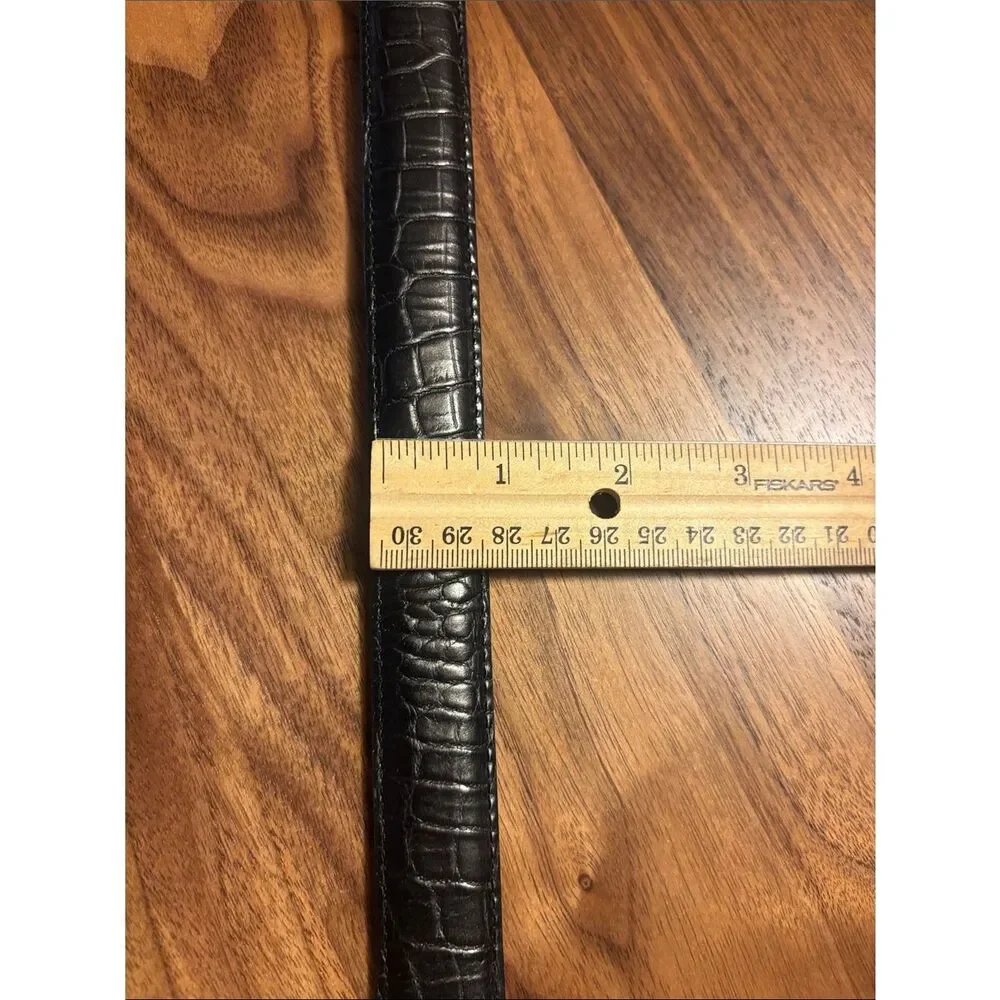 Talbots Black Croc-Embossed Leather Belt with Silver Buckle - M